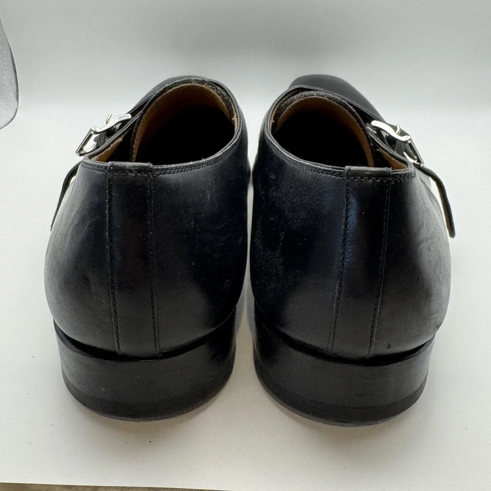 Magnanni‎ Shoes Mens 9.5 Black Leather Double Monk Strap Dress Miro Square Toe